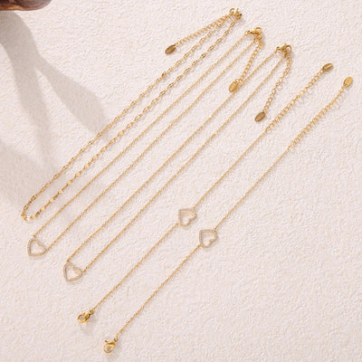 Jewelry Elegant Luxurious Vacation Heart Shape Titanium Steel 18K Gold Plated Plating Jewelry Set