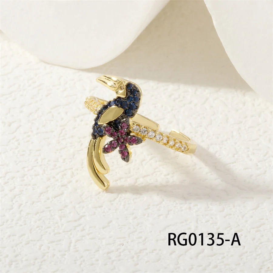 Jewelry Retro Classic Style Bird Copper Zircon Adjustable Ring