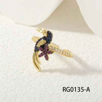 Jewelry Retro Classic Style Bird Copper Zircon Adjustable Ring