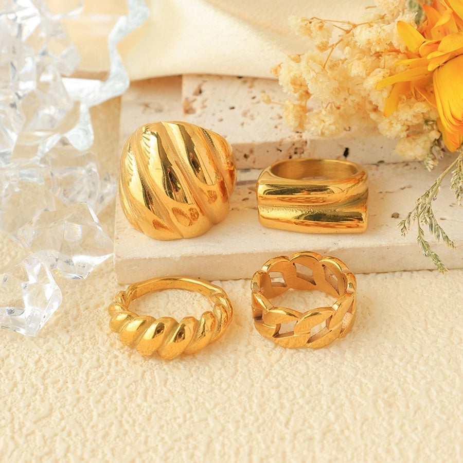 Jewelry Hip-Hop Rock Streetwear Geometric 304 Stainless Steel 14K Gold Plated Rings