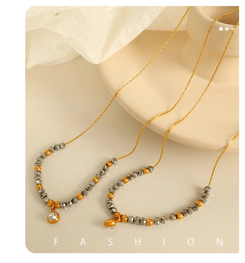 Jewelry IG Style Vintage Style French Style Round 304 Stainless Steel 18K Gold Plated Beaded Polishing Pendant Necklace