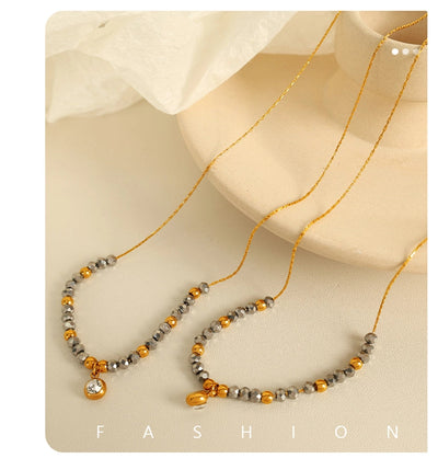 Jewelry IG Style Vintage Style French Style Round 304 Stainless Steel 18K Gold Plated Beaded Polishing Pendant Necklace