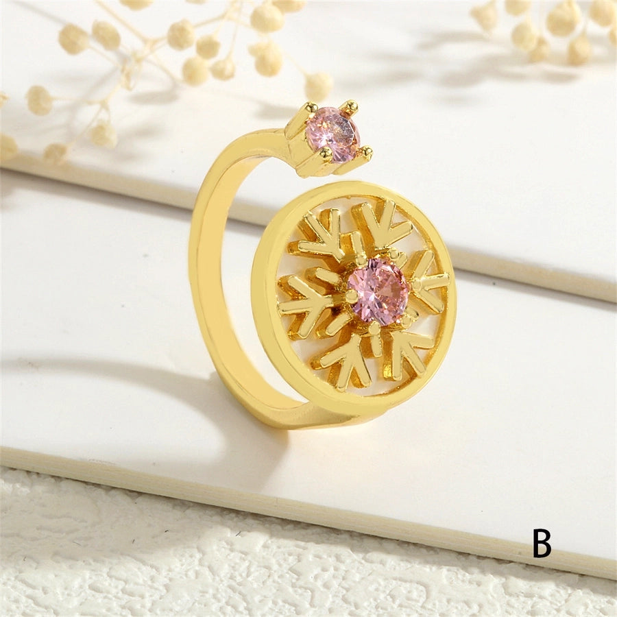 Copper Inlay Snowflake Zircon Open Rings