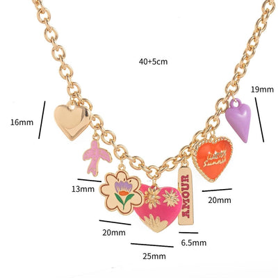 Copper Gold Plated Enamel Heart Shape Pendant Necklace