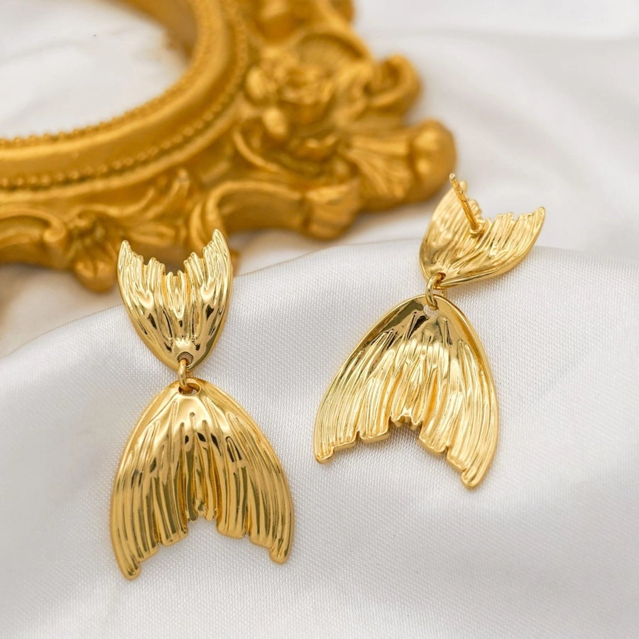 1 Pair Hawaiian Vacation Beach Fish Tail 304 Stainless Steel 18K Gold Plated Drop Earrings
