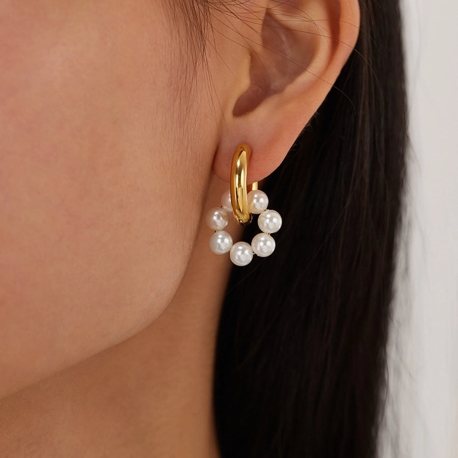 1 Pair French Style Geometric Pearl chain 304 Stainless Steel 18K Gold Plated Drop Earrings