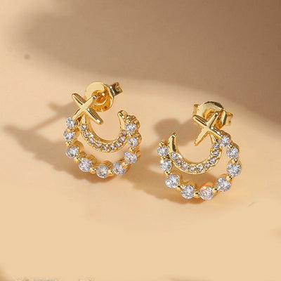 1 Pair Elegant Simple Style Commute Moon Copper Zircon 14K Gold Plated Ear Studs