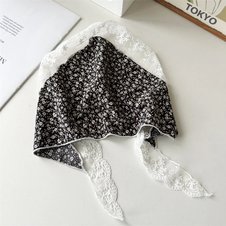 Small Floral Scarf 2024 New Floral Tie Hair Scarf Sense Shawl Lace Stitching Hair Band Scarf
