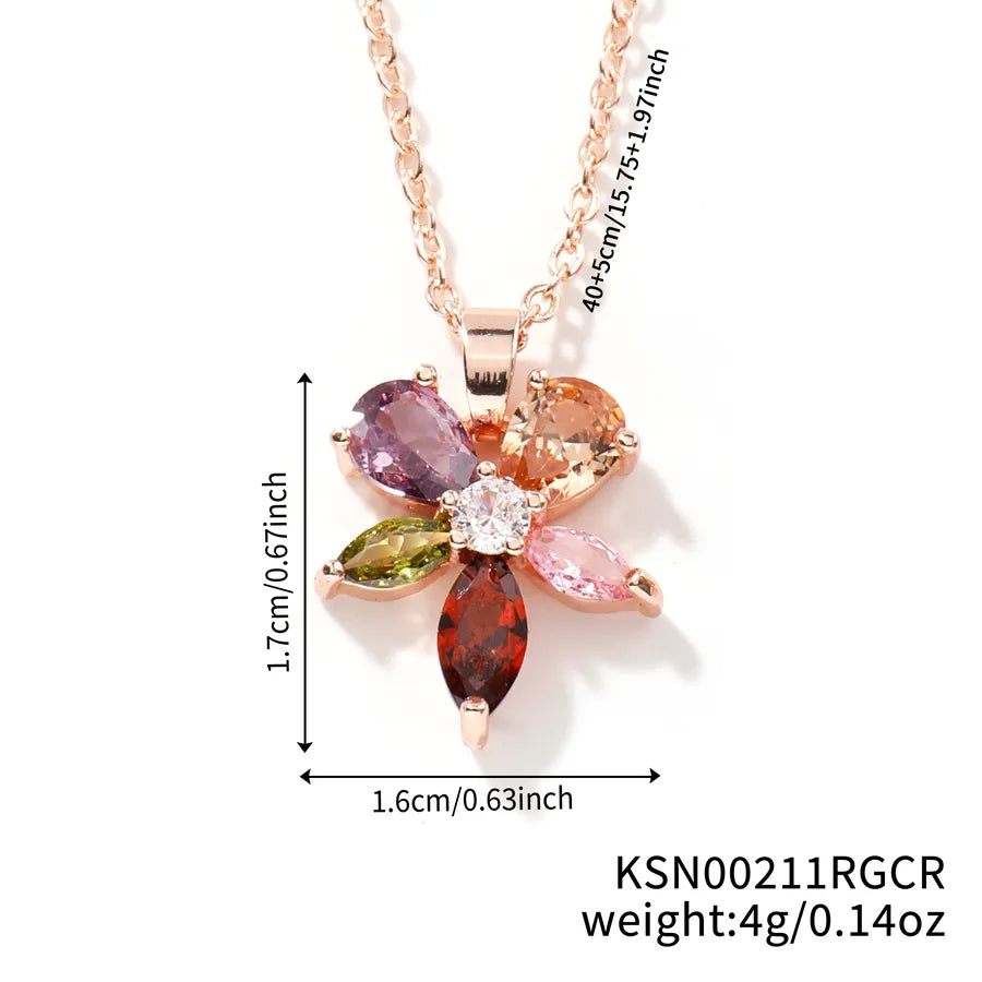 Wholesale Jewelry Sweet Shiny Flower Copper Glass K Gold Plated Inlay Jewelry Set cable chain