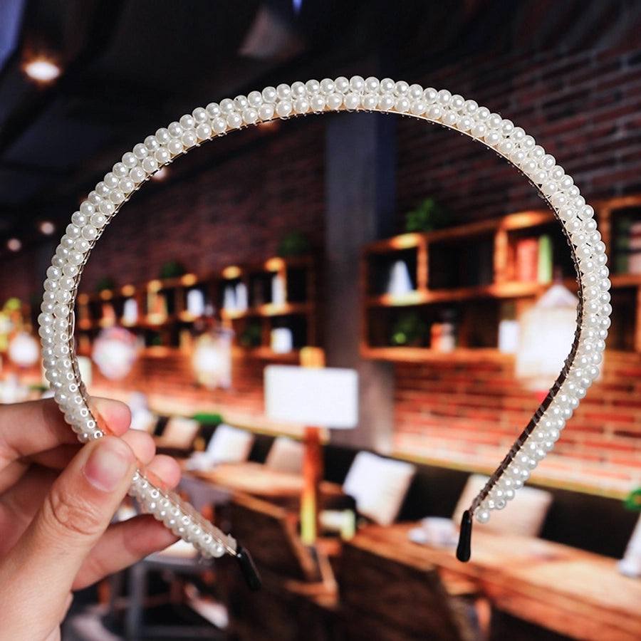 women's fashion waves alloy inlay artificial pearls headwear