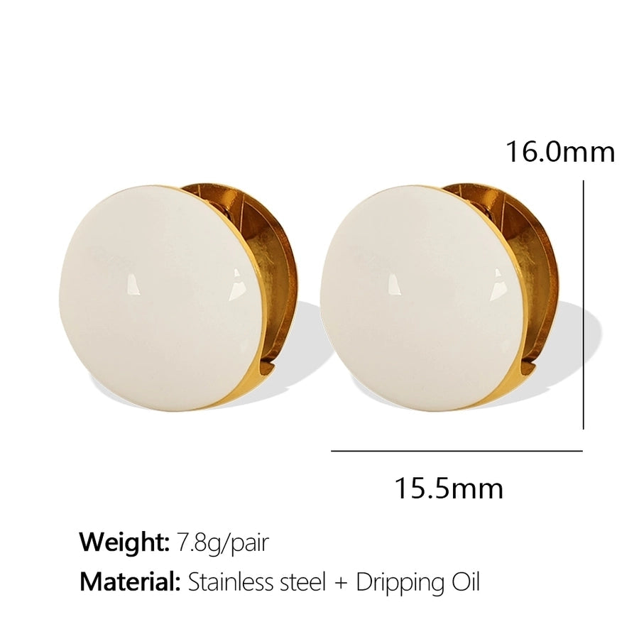 1 Pair IG Style Simple Style Round Enamel 304 Stainless Steel 18K Gold Plated Stainless Steel Earrings