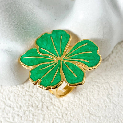 Jewelry Modern Style Sweet Round Sun Flower 304 Stainless Steel Natural Stone 14K Gold Plated Enamel Plating Open Rings