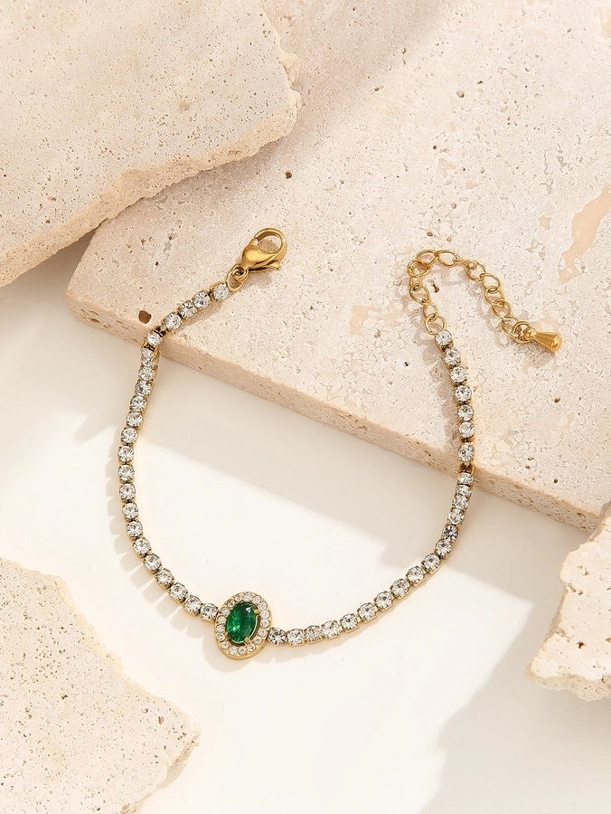 Elegant Lady Streetwear Oval Heart Shape Titanium Steel 18K Gold Plated Artificial Crystal Bracelets In Bulk