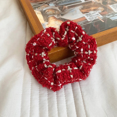 Women's Casual Plaid Solid Color Cloth Fabric Flannel Hair Tie