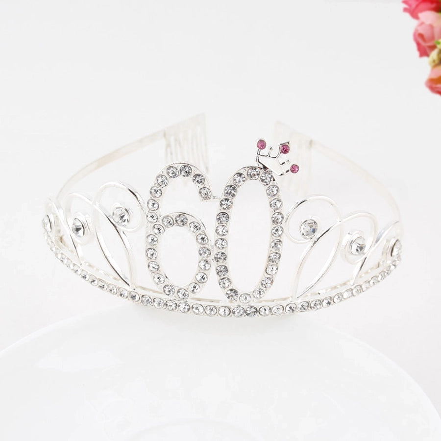 New Birthday Crown  60 Digital Birthday Headband Bridal Banquet Rhinestone Hair Accessories Alloy Headband Women