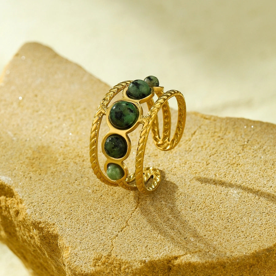 Jewelry Casual Simple Style Geometric 304 Stainless Steel Natural Stone Plating Open Rings