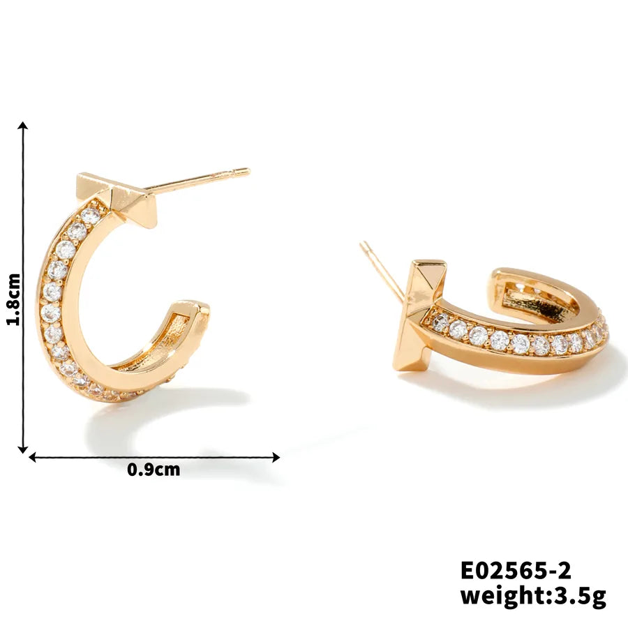 1 Pair Casual Vacation Solid Color Inlay Copper Zircon K Gold Plated Rhodium Plated Ear Studs