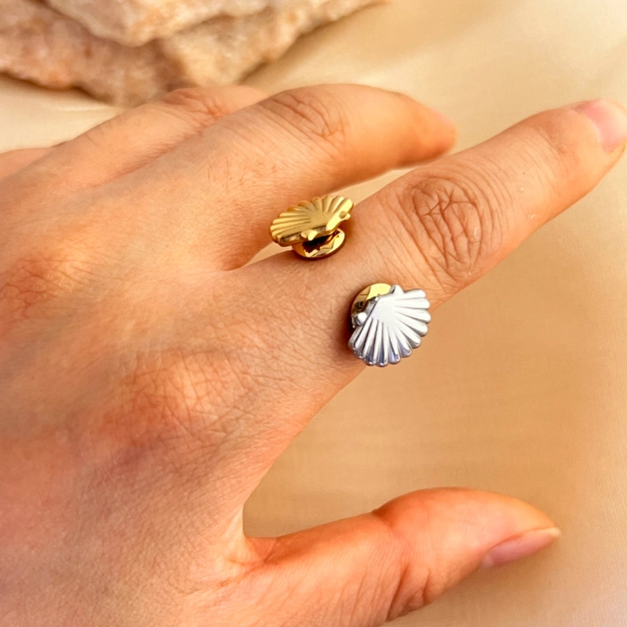 Jewelry Marine Style Shell 201 Stainless Steel 18K Gold Plated Hollow Out Open Rings
