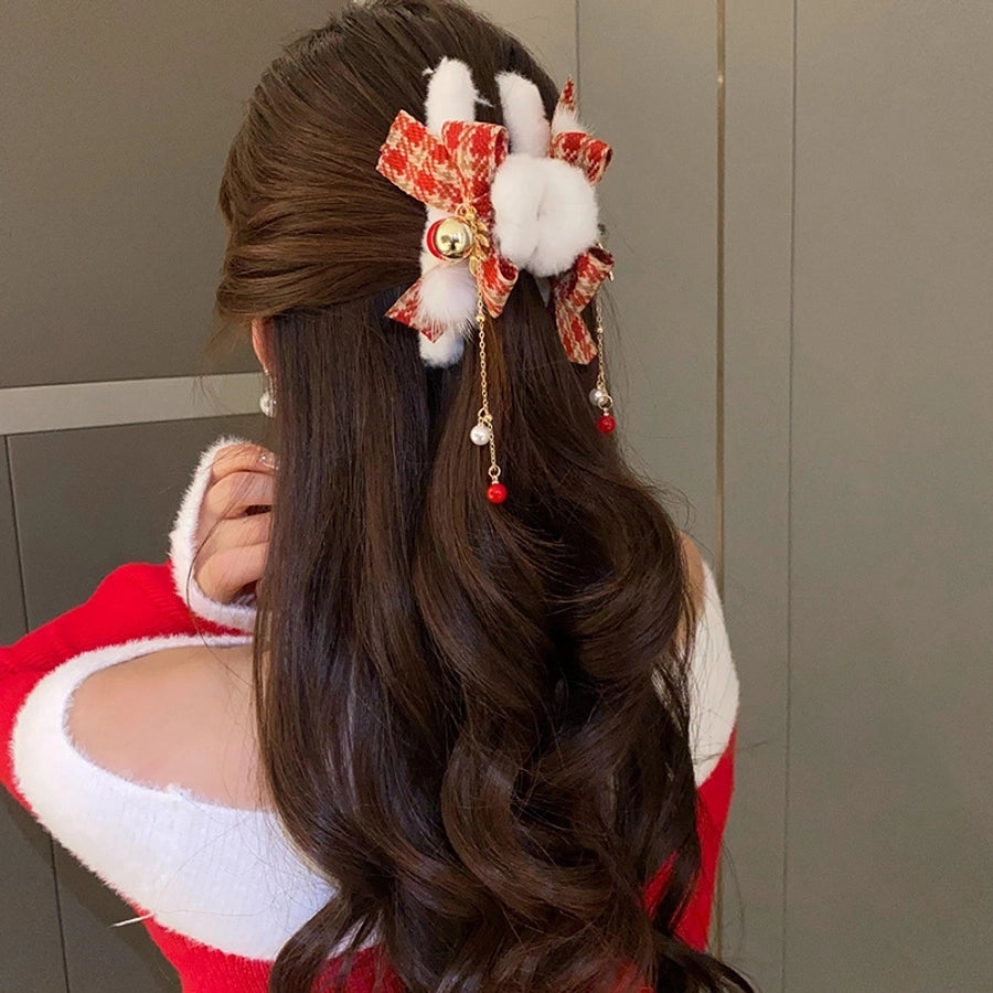 Christmas Casual Simple Style Streetwear Women's Bow Knot Arylic Alloy Hair Claws