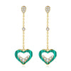 1 Pair Lady Sweet Classic Style Heart Shape Tassel Hollow Out Inlay Copper Alloy Malachite Zircon K Gold Plated Drop Earrings