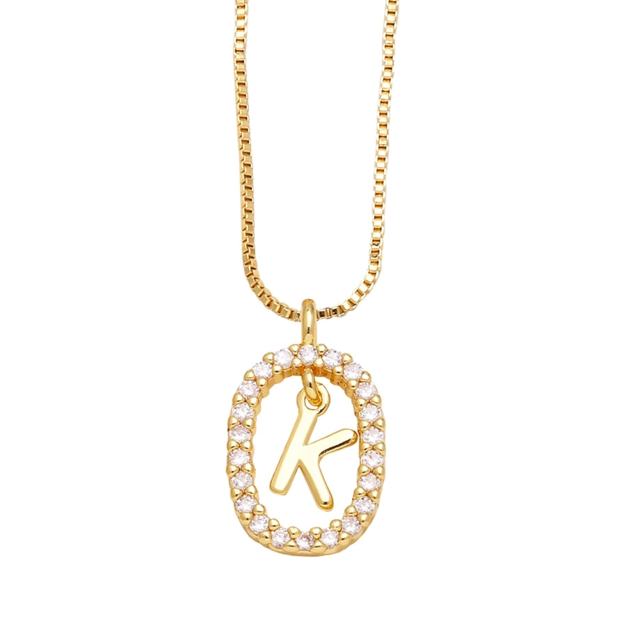 Jewelry Modern Style Simple Style letter 201 Stainless Steel Copper Zircon 18K Gold Plated Inlay Pendant Necklace
