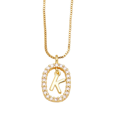 Jewelry Modern Style Simple Style letter 201 Stainless Steel Copper Zircon 18K Gold Plated Inlay Pendant Necklace