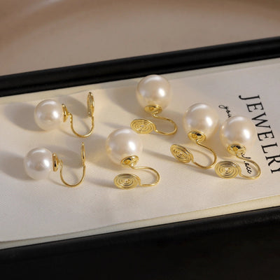 Korean Blogger feve_r  Light Luxury Pearl Painless Ear Holes Women's Mosquito Coil Ear Clip Classic  Earrings