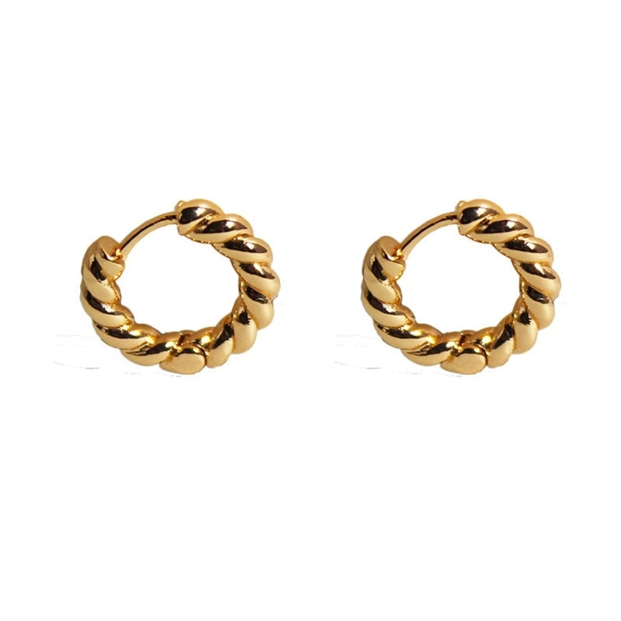 1 Pair Classic Style Round Twist Brass 24K Gold Plated Earrings