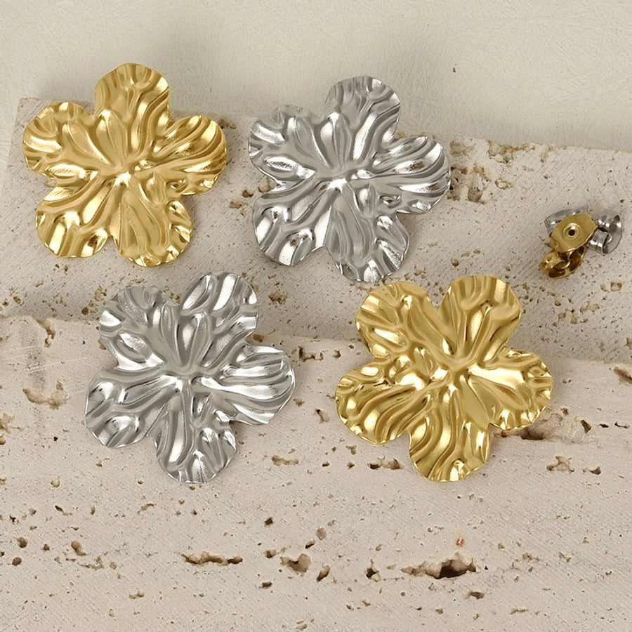 1 Pair Basic Simple Style Flower Plating 304 Stainless Steel Ear Studs