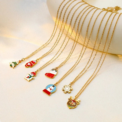 Jewelry Cute Christmas Hat Christmas Tree Christmas Socks Titanium Steel 18K Gold Plated Plating Pendant Necklace