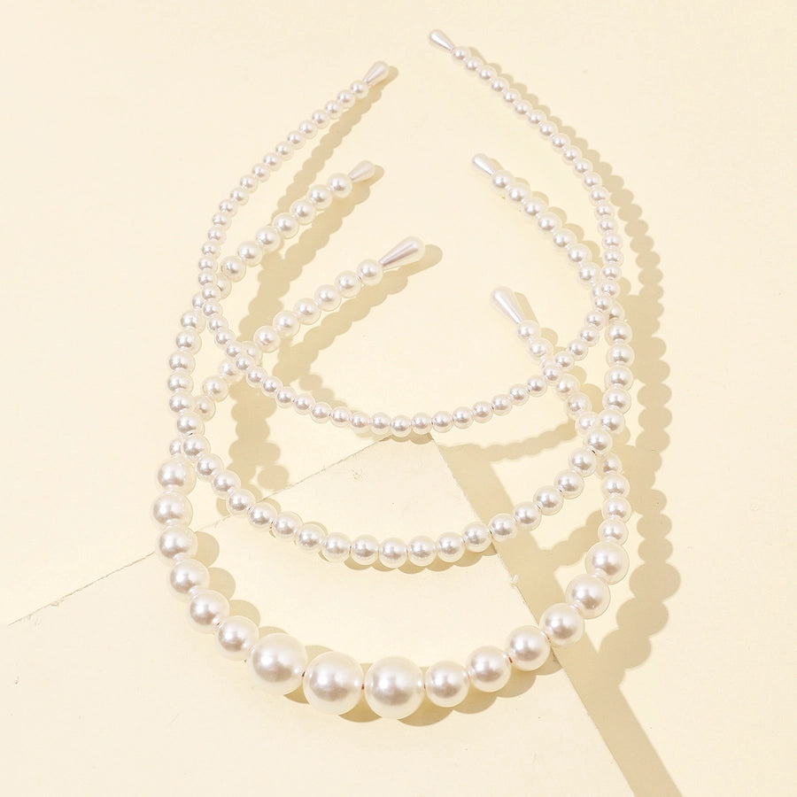simple style round baroque pearls chain inlay pearl hair band