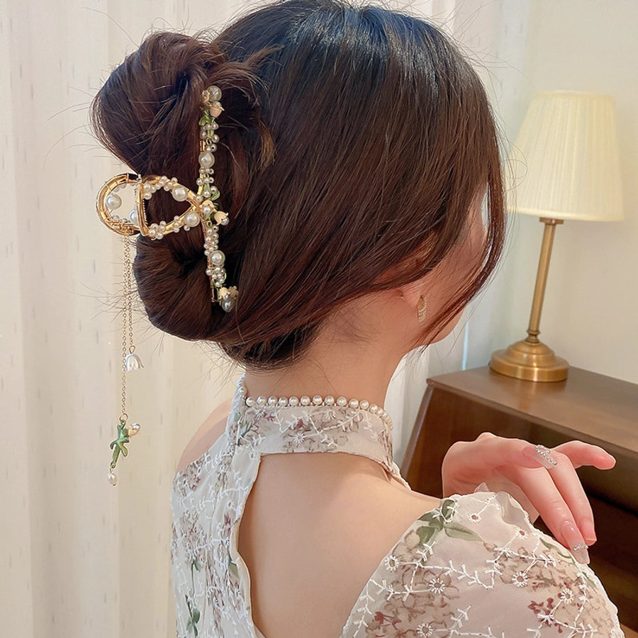 sweet flower alloy tassel artificial pearls hair claws