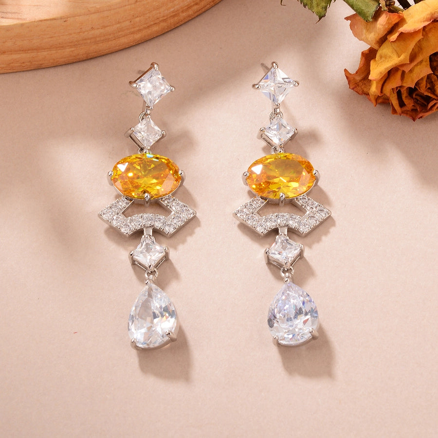 1 Pair Elegant Classic Style Streetwear Water Droplets Copper Zircon Palladium White K Drop Earrings