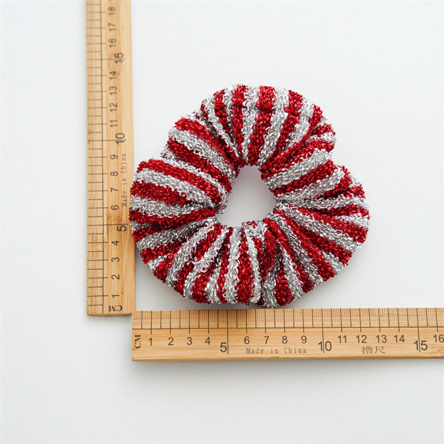 Christmas Elegant Cute Sweet Women's Color Block Stripe Bright Silk Handmade Hair Tie