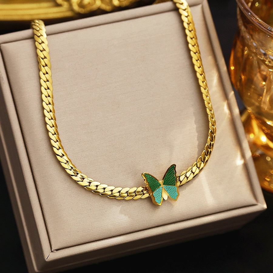 Jewelry Elegant Romantic Butterfly 304 Stainless Steel 18K Gold Plated Pendant Necklace