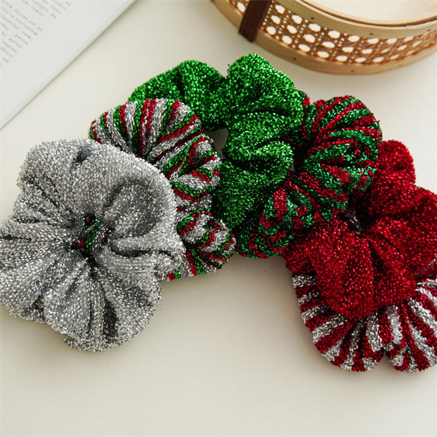 Christmas Elegant Cute Sweet Women's Color Block Stripe Bright Silk Handmade Hair Tie