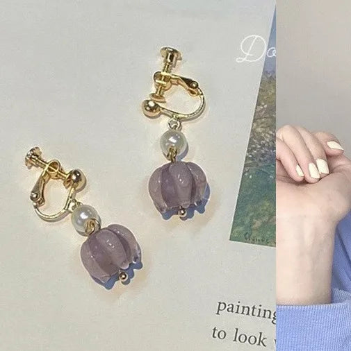 French retro earrings women's temperament earrings high-end feeling mosquito-repellent incense plate ear clip women's No ear hole pearl earrings women's wholesale