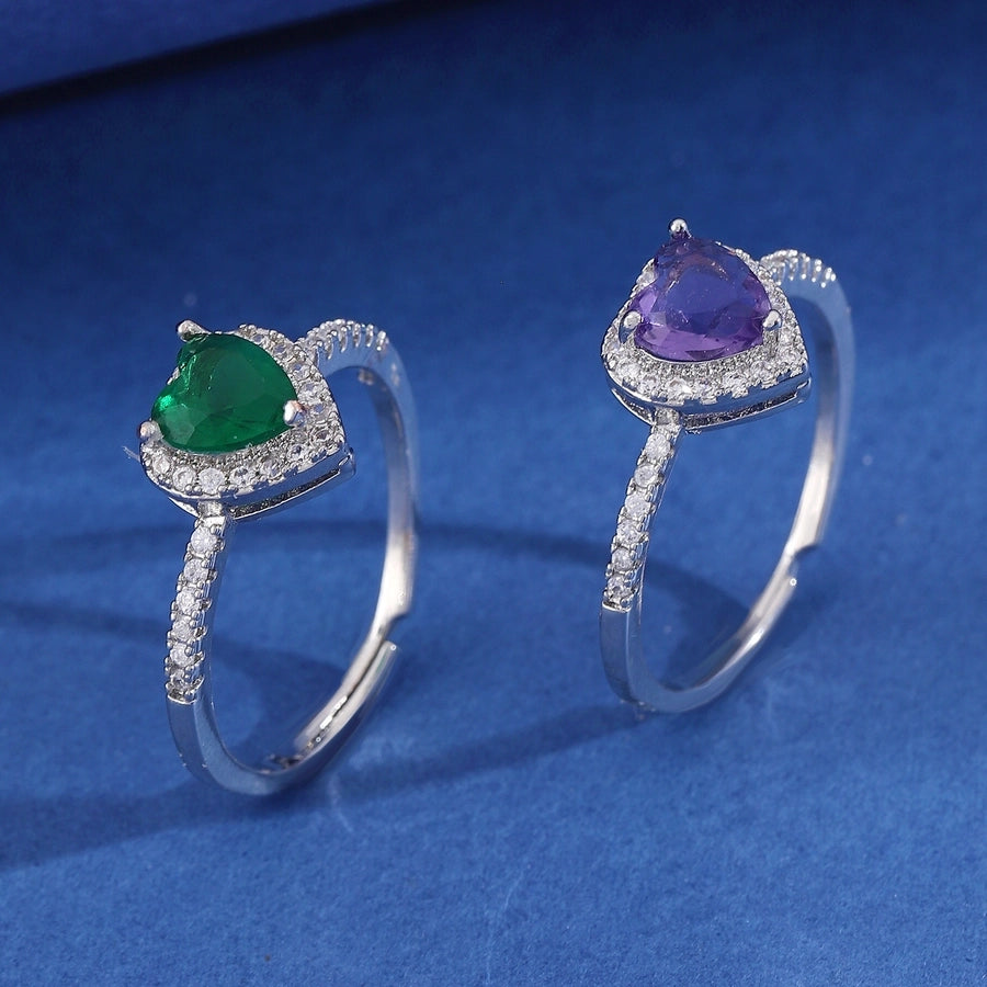 Copper Inlay Heart Shape Zircon Adjustable Ring