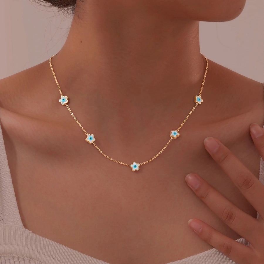 Jewelry Vintage Style Simple Style Heart Shape Eye Flower 201 Stainless Steel Necklace