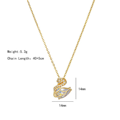 304 Stainless Steel Copper 18K Gold Plated K Gold Plated Inlay Swan Zircon Pendant Necklace