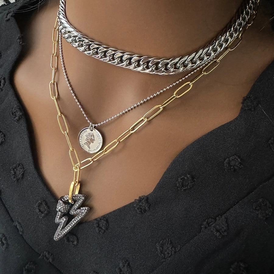 Jewelry Retro Lightning Titanium Steel Three Layer Necklace