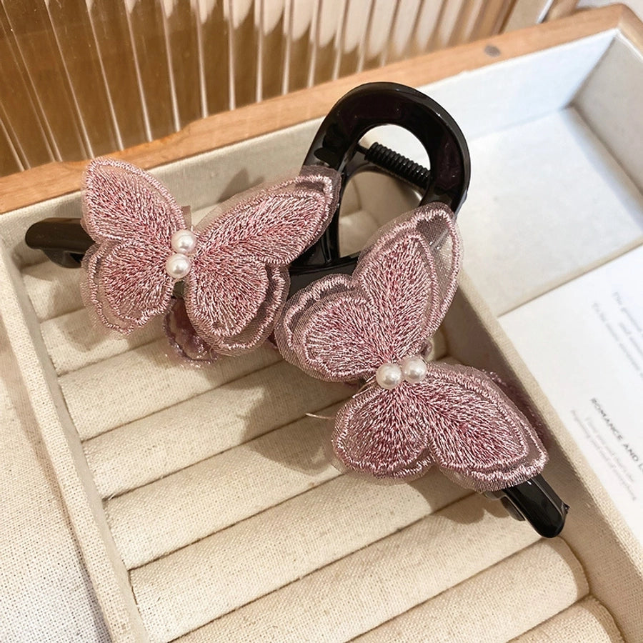 Women's Sweet Simple Style Butterfly Arylic Inlay Imitation Pearl Cloth Hair Clip