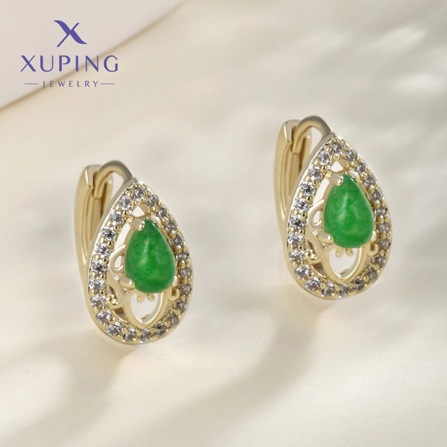 1 Pair Elegant Retro Geometric Plating Copper Artificial Gemstones 18K Gold Plated Earrings