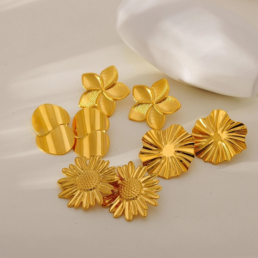 1 Pair Elegant Classic Style Geometric Circle Flower 304 Stainless Steel Ear Studs