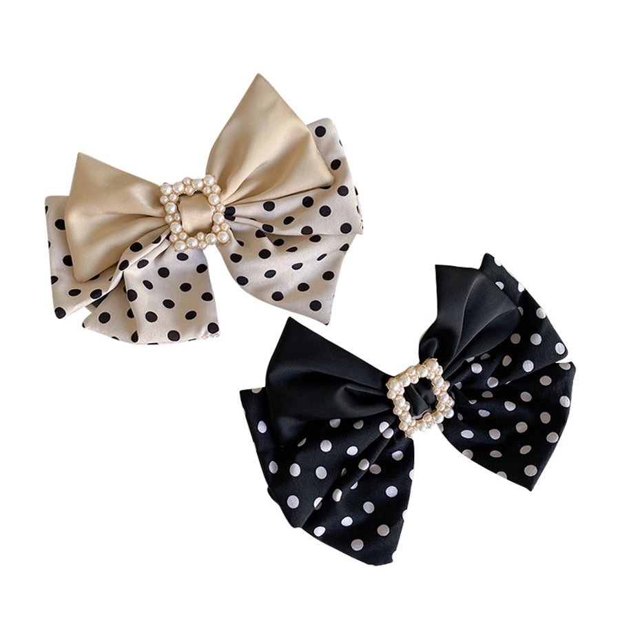 korean style wave dot big bow pearl hairpin