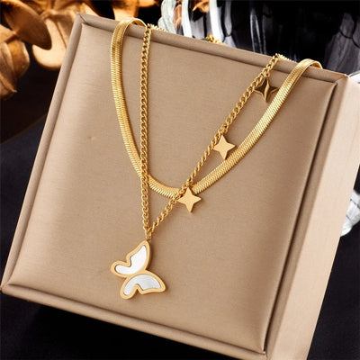 Jewelry Simple Style Star Heart Shape Titanium Steel Plating Necklace