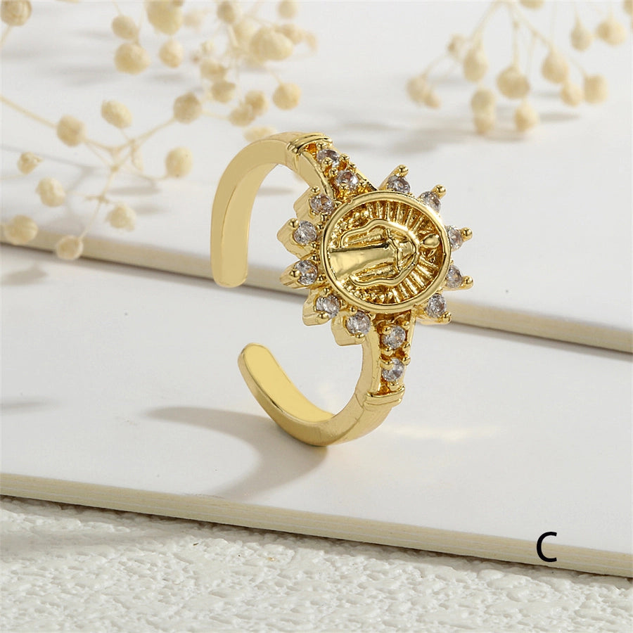 Copper Inlay Human Geometric Virgin Mary Zircon Open Rings