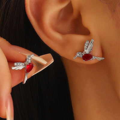 1 Pair Simple Style IG Style Hummingbird Plating Inlay Copper Zircon Ear Studs