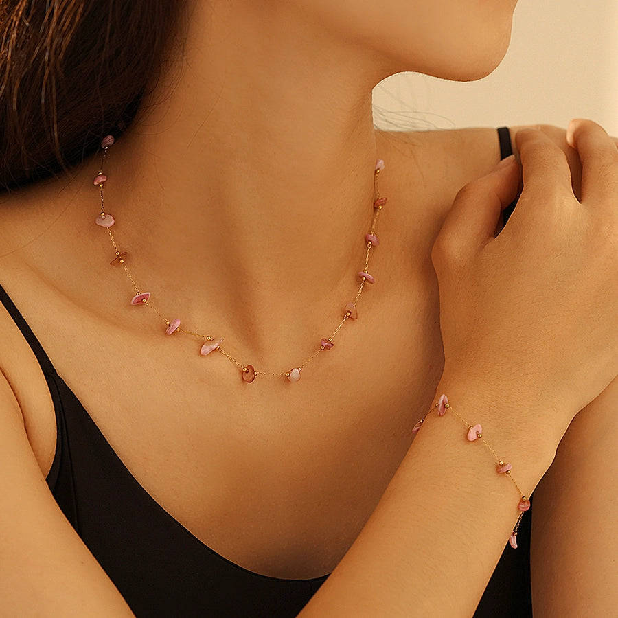 Geometric Natural Stone Necklace Bracelet Affordable Luxury Fashion Sense Stainless Steel Chain  Personalized Jewelry Suit