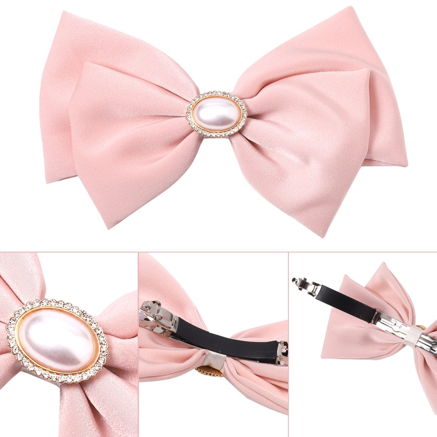 Women's Simple Style Classic Style Bow Knot Cloth Inlay Pearl Hair Clip